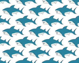 Shark seamless pattern, Hand drawn sketched doodle shark, vector illustration