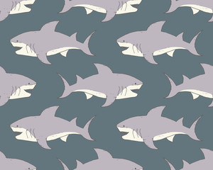 Shark seamless pattern, Hand drawn sketched doodle shark, vector illustration