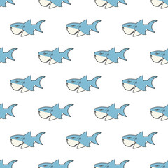 Shark seamless pattern, Hand drawn sketched doodle shark, vector illustration