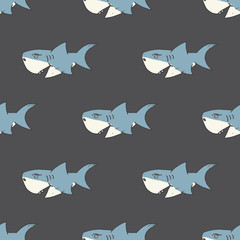 Shark seamless pattern, Hand drawn sketched doodle shark, vector illustration