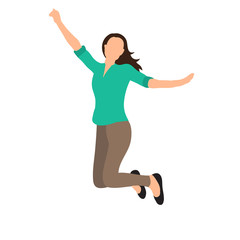 isolated, silhouette girl jumping, flat style