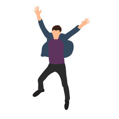 vector, isolated, silhouette man jumping, flat style