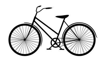 Black flat vector Bicycle icon silhouette. Simple sport bike in black color, illustration on white background