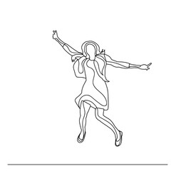 vector, isolated, sketch of a girl jumping
