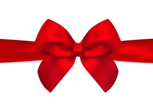 Red Bow, red ribbon for Holiday, Christmas card, Birthday card, Gift card (greeting card). Template with big lush present bow. Holiday (celebration) background design for invitation, gift design