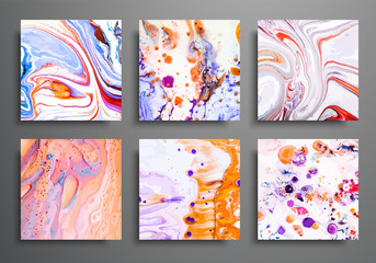 Dynamic backgrounds. trendy placards, commercial covers set. Marble colorful effect. Abstract page poster template for catalog, creative abstract brochure illustration, cover, flyer, packaging design.