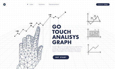 Touch the future analytics. Innovations systems commerce thinking and development technologies in automatics business systems. computers construction of analytical graphics. Future style.