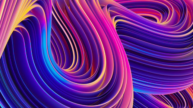 Abstract 3D liquid holographic wavy lines background for trendy design