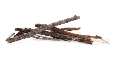 Dry and rotten branches, piled up, isolated  on white background