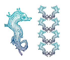 Seahorses and ornamental pattern