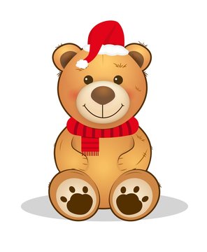 Vector cute christmas teddy bear. Cartoon animal. Holiday illustration