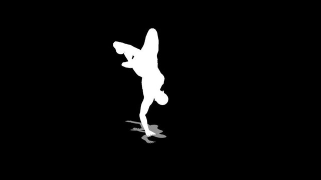 Silhouette of a breakdancer. Alpha channel. Alpha matte. FullHD.
