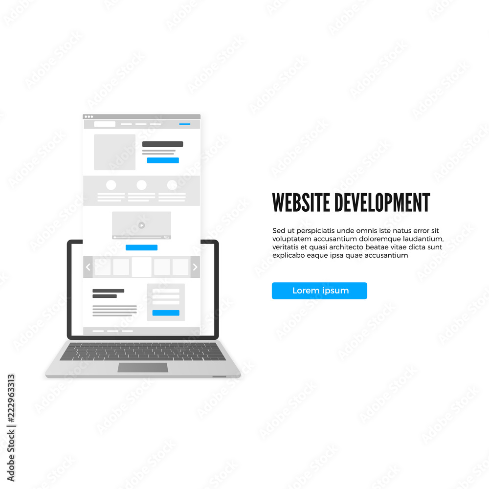 Wall mural website development concept. landing page business template. landing page draft with call to action 