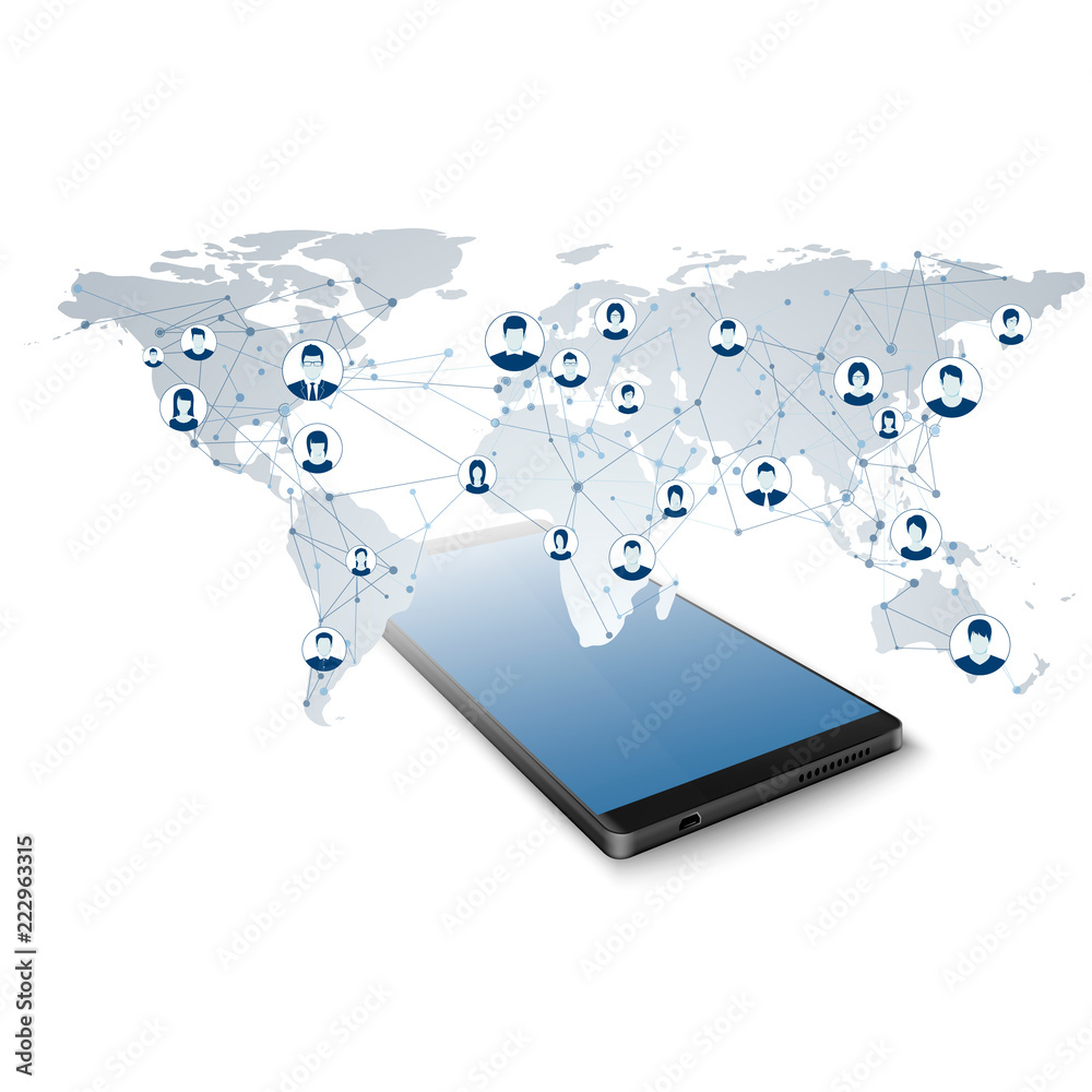 Poster global social network. network connection. access to global network in mobile app. modern world wide
