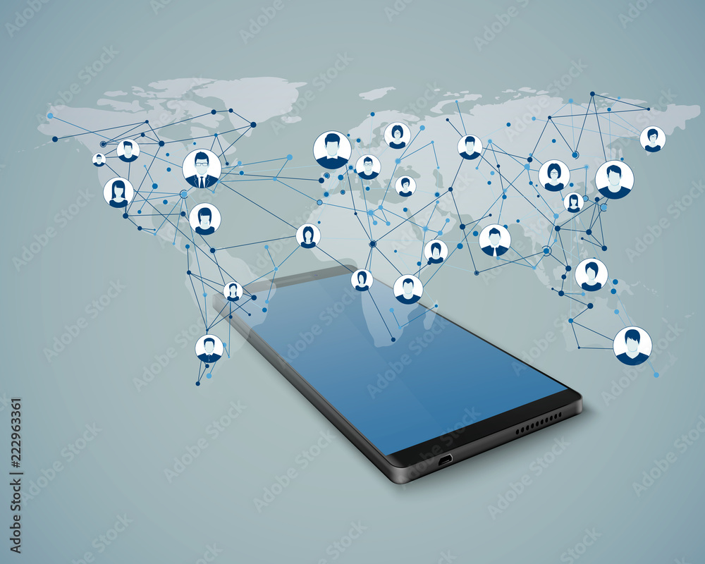 Poster global social network. mobile chat. network connection. access to global network in mobile app. mode