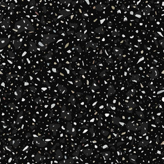 Terrazzo flooring vector seamless pattern in dark colors with accents. Classic italian type of floor in Venetian style composed of natural stone, granite, quartz, marble, glass and concrete - 222963745