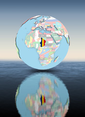 Chad on globe with flags above water surface