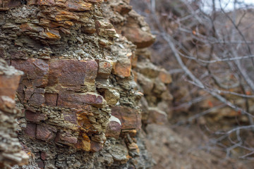 The close-up view of the sandstone rock