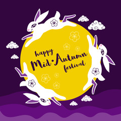 Vintage Mid Autumn Festival poster design with the rabbit character.