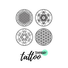 Temporary tattoo layout.  Sacred geometry ornment.  Flower of life.