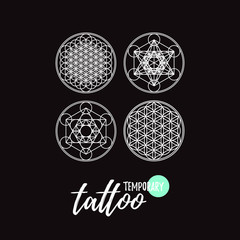 Temporary tattoo layout.  Sacred geometry ornment.  Flower of life.