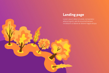 cartoon vector flat banner with autumn trees and text