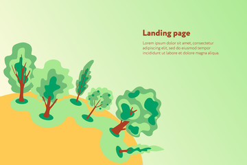 cartoon vector flat banner with autumn trees and text