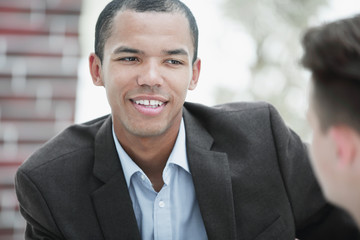 Fototapeta premium closeup .portrait of handsome business man on background of office.