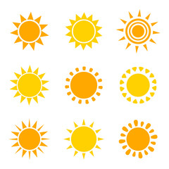 Set of orange and yellow sun icons