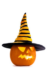 Halloween pumpkin with witches hat