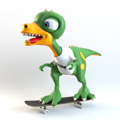 funny dinosaur character skateboarding