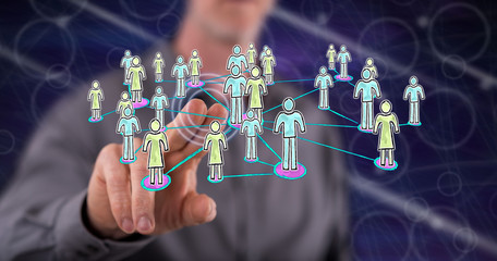 Man touching an online dating concept