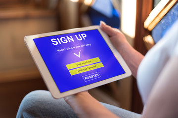 Sign up concept on a tablet