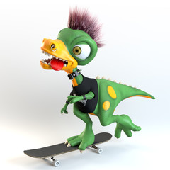funny punk dinosaur character skateboarding