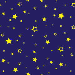 Seamless pattern with golden stars on dark blue background. Vector illustration