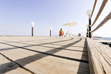 Wooden pier of free space and summer time 
