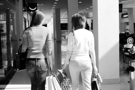 Girls Shopping Black And White Photo