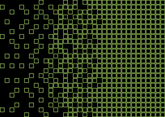 Abstract geometric pattern with bright lime green squares on black background. Vector illustration