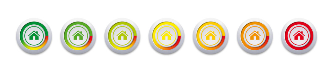 Energy efficiency icon button set with house