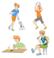 Set young man cartoon life style scene vector on a white backgrounds