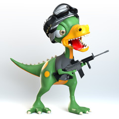 funny army dinosaur character