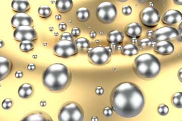 Silver or white gold platinum spheres over metal yellow wave background. Modeling 3d illustration. wealth rich mining bitcoin concept . Money growing business finance success clipart