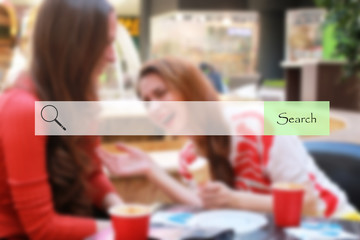 search bar on blurred background shopping young girls