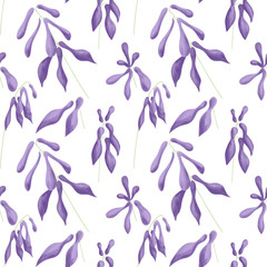 Seamless pattern of lilac flowers of hostas on a white background. Digital illustration.