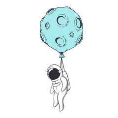 the astronaut is tied to the moon like to a balloon.Space character