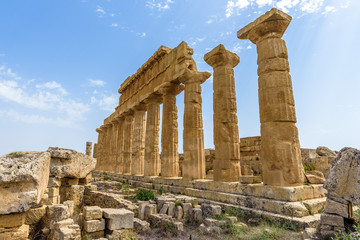 Ruins of the Temple C dedicated to Apollo, inside the archaeological park of Selinunte, an ancient Greek city on a seaside hill in the south west coast of Sicily.