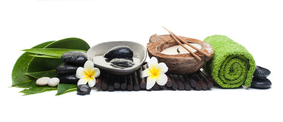Big spa set with tropical objects for healthy therapy