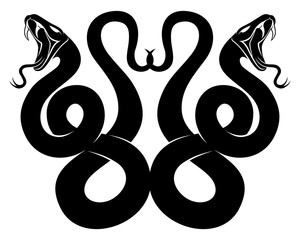 Two black snakes sign on white background.