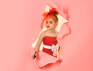 Makeup and retro look, hairdresser and pin up. makeup and cosmetics.