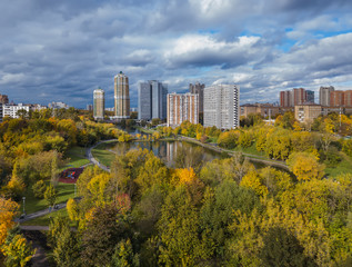 Fototapeta premium Houses in Moscow Russia - aerial view